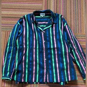 FRNCH Paris Oversized Satin Stripe Button-Up Shirt XS | Colorblock Blouse